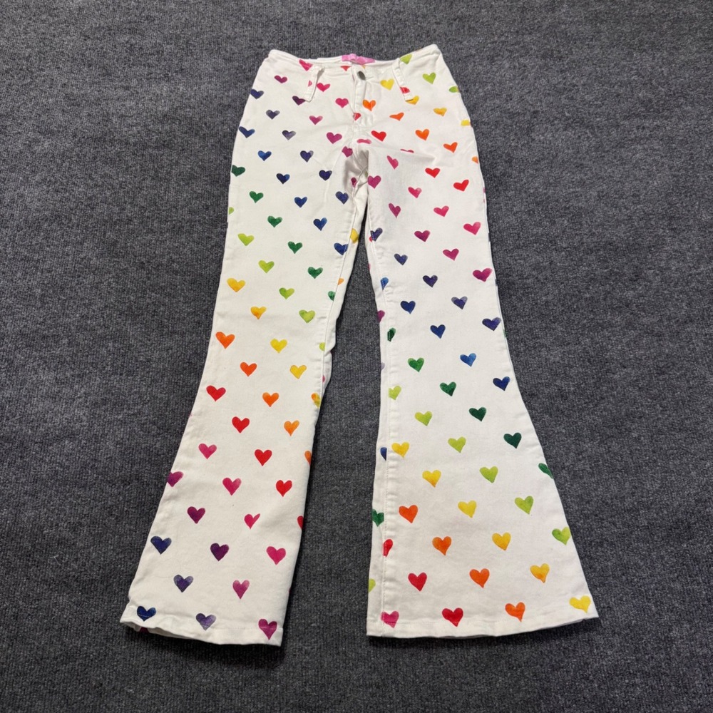 Dolls Kill x Care Bears White Rainbow Heart Print Flare Jeans XS DKCB240224